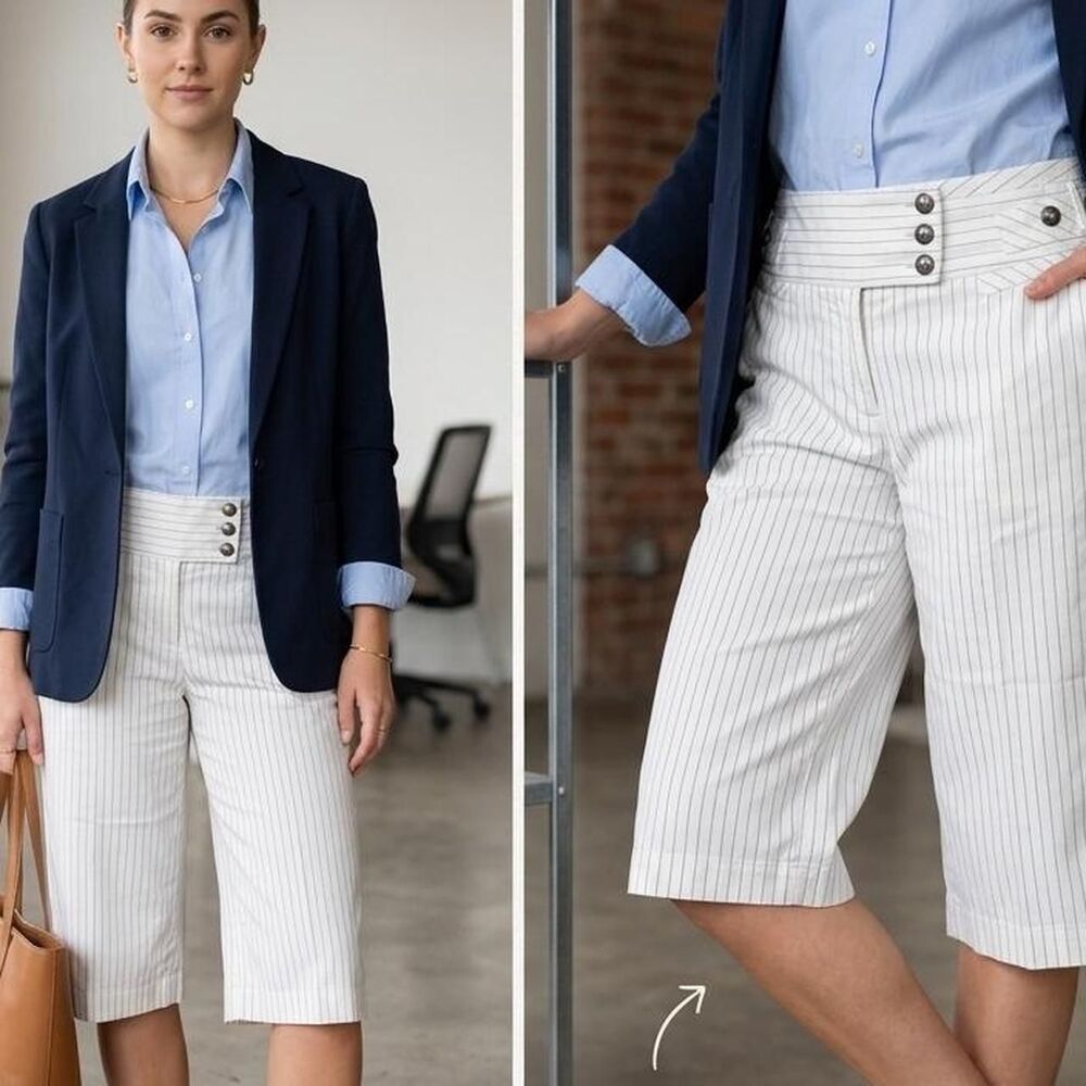 Bcx Women's White pinstriped Cropped Pants